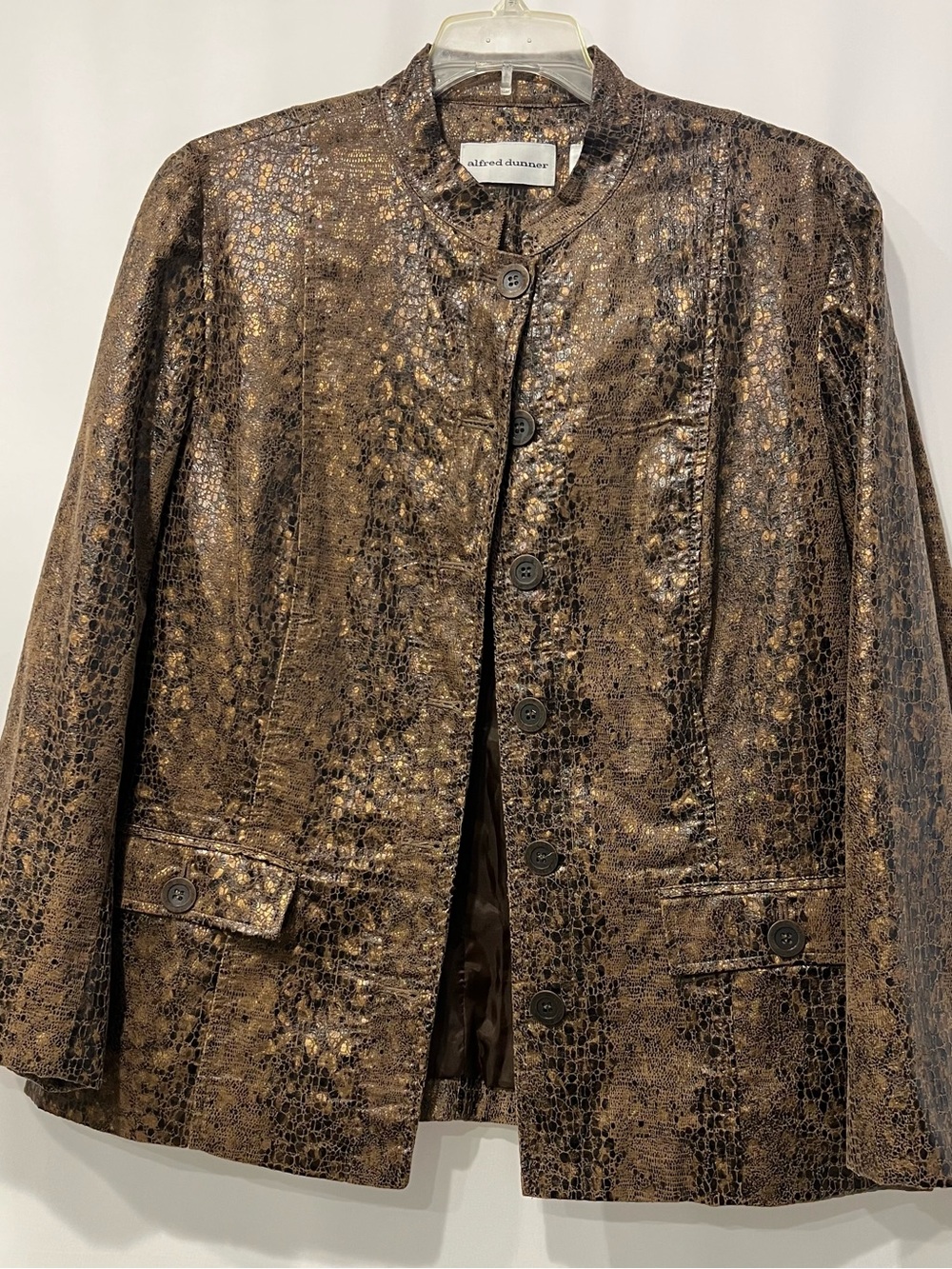 Alfred Dunner Metallic Brown Croc-Print Button-Front Blazer Size 8